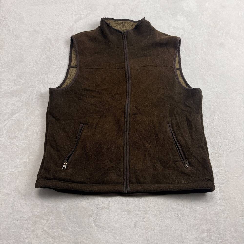 L.L.Bean Men's Full Zip Fleece Vest Brown Size L Sherpa Pile Outdoor Pockets